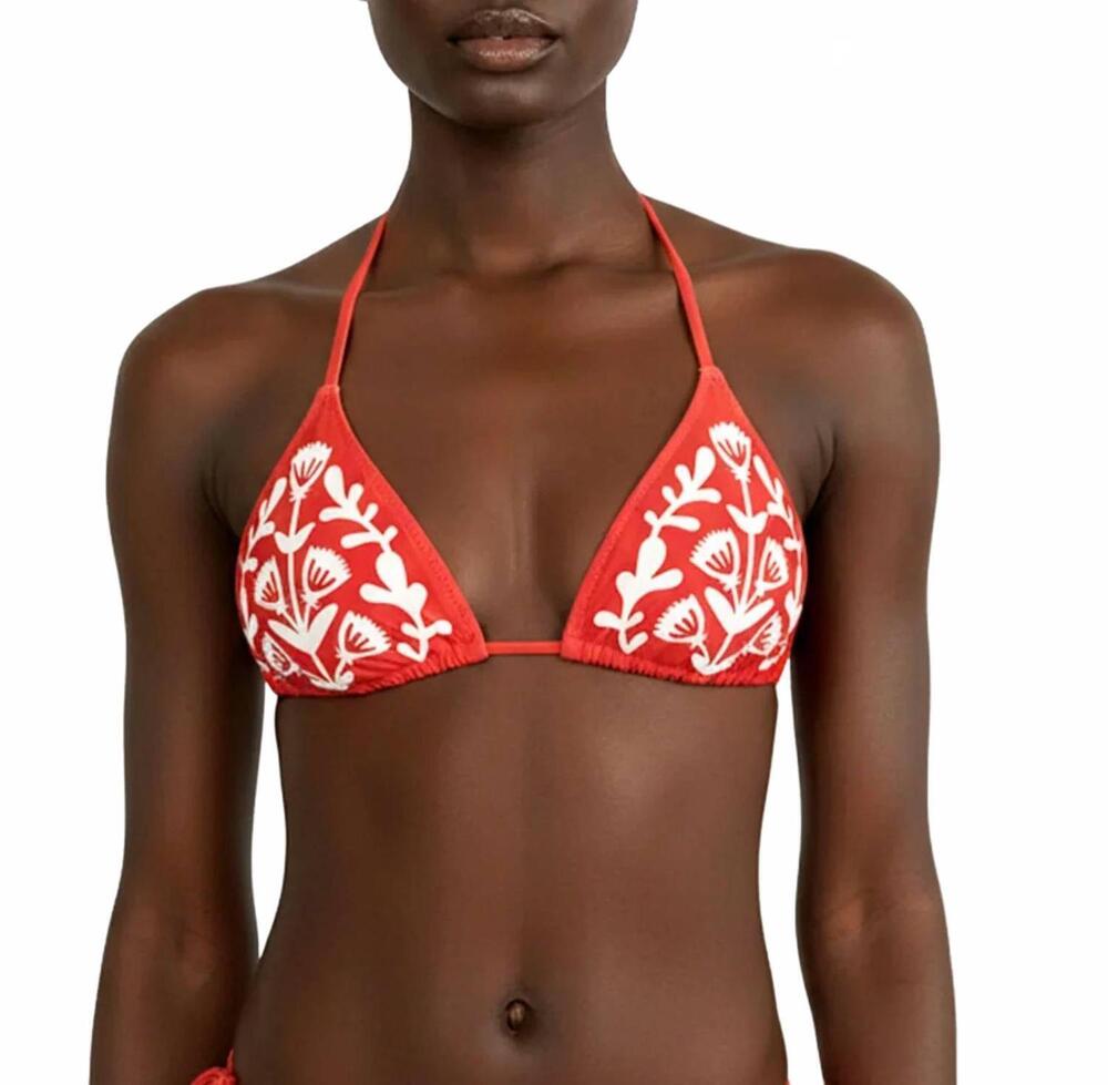 NEW JESSIE ZHAO garden reversible triangle bikini top in coral